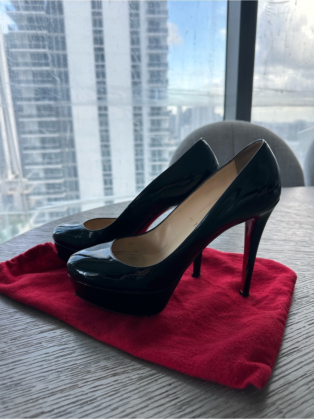 Christian Louboutin Black Patent Platform Pumps with Red Soles